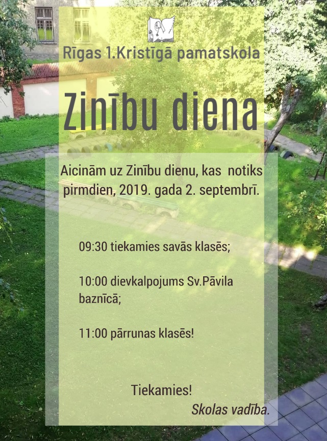 Aicinām uz Zinību dienu! - Rīgas 1.Kristīgā pamatskola